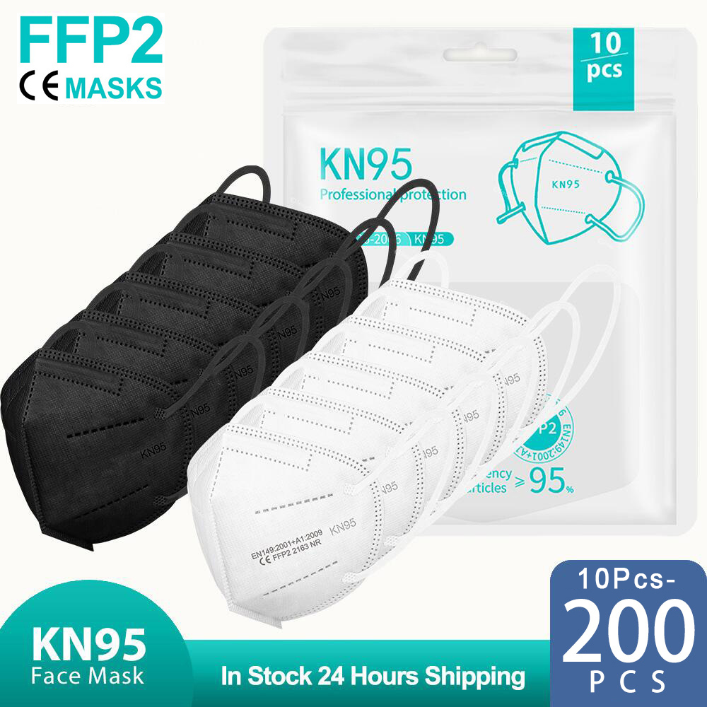 Disposable Surgical Mask - 10-200 pièces, masques FFP2 noirs, certifiés
